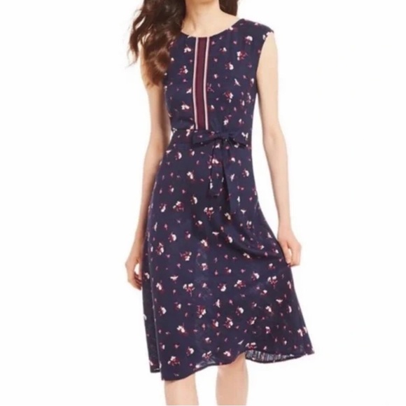 Joules Lucinda Blue Floral Sleeveless Round Neck Zip Up A-Line MIDI Dress Size 2 - Picture 1 of 16